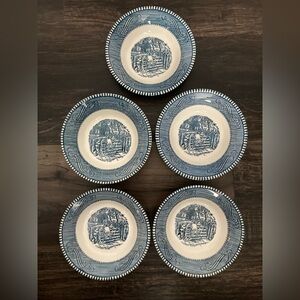 5 Royal China Currier and Ives 5 1/2" Berry Bowl "The Old Farm Gate"